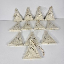 Vtg Bisque Ceramic Hanging Christmas Tree Ornament Nativity Scene New Set Of 12  picture