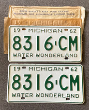RARE 1962 MICHIGAN NOS ORIGINAL LICENSE PLATES PLATE PAIR SET CHEVY FORD DODGE  picture