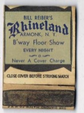 1930s Bill Reiber's Rhineland Club Restaurant Armonk NY Matchbook - RA10C picture