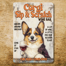 Corgi Wine Bar Sign funny Sip & Scratch metal tin home cardigan dog handmade picture