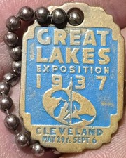 1937 GREAT LAKES EXPO. CLEVELAND, OHIO Vtg. Keychain Fob MT. VERNON BALL CHAIN picture