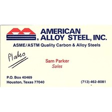 Sam Parker American Alloy Steel Inc Houston Vintage Business Card SC9-B12 picture