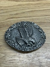 Vintage 1993 EGE Diamond Cut Heavy Pewter Eagle Belt Buckle picture