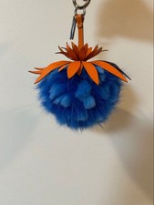 FENDI Pineapple Bag Charm Keychain Blue Orange Italy Excellent Rare picture