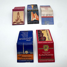 5 Vintage NYC Matchcovers 1939 World's Fair PRR Railroad Essex House St George picture