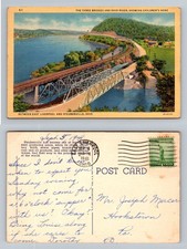 Steubenville, OH-Ohio, Three Bridges And Ohio River, Vintage c1941 Postcard picture