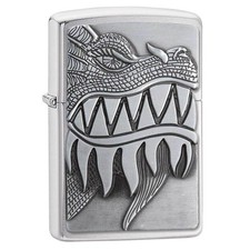 Zippo 28969 Fire Breathing Brushed Chrome Windproof Pocket Lighter picture