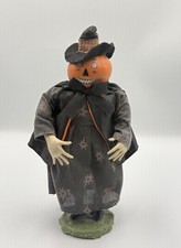 Vintage Primitive Folk Art Pumpkin Head Man Halloween Figure Decor Cody Foster picture