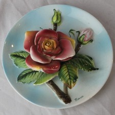 Vintage Ceramic Collector Wall Hanging Plate Yellow Rose Raised 3D Art B3878/G picture