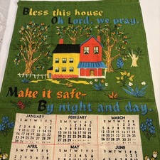 1972 Vintage Tea Towel Cloth Calendar Home Prayer Emerald Green Grandma Core picture