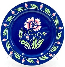 RARE c1875 ANTIQUE SARREGUEMINES 9.5in BLUE & PINK FLORAL PLATE, R780 picture