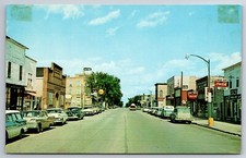 Vintage Postcard MN Cass Lake Main Street 50s Cars Coke Sign Shops Chrome ~13485 picture