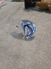 Vintage Crystal Art Glass Clear and Blue Polar Bear Paperweight picture