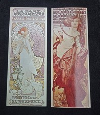 Vintage 1966/1967 Alphonse Mucha Art Nouveau Postcards C25 & C37 Tall Panoramic  picture