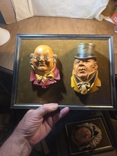 2 Vintage Bossons Chalkware Wall Plaques  Bill Sikes and Mr. Pickwick In Frame picture