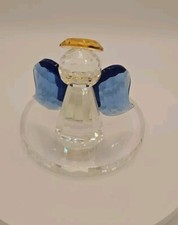Vintage Beautiful Partylite Blue Crystal Votive Angel Candle Holder 4 1/2