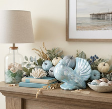 Vintage Iridescent Ceramic Fantail Dove Figurine Pearlescent Blue Coastal Autumn picture