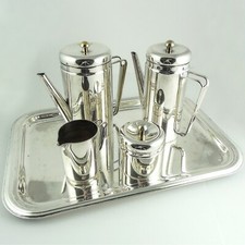 PM Italian Silverplate & Brass Coffee & Tea, 5 Piece Service — MARKED, CLASSIC picture