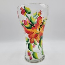 Signed Hand Painted Glass Vase With Vibrant Floral Design 9