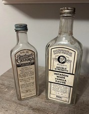 Vintage Rawleigh’s Castoria & Watkins Vanilla Flavor Glass Bottles Labels Caps picture