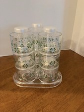 Retro  /Rotating  /Spice Rack/9/Plastic /Green Floral Starburst Pattern/ picture