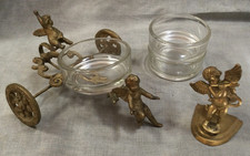 Vintage Metal Cherub Chariot Stand Relish Serving Dish Brass Candlestick Holder picture