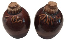 Vintage Hull Oven Proof USA Brown Drip Glaze Salt & Pepper Shakers Stoneware Cor picture