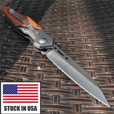 Assisted Folding Knives Wood Steel Handle 8cr15 Blade Hunting Tactical Knife Edc picture