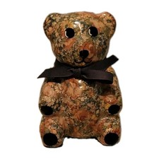 Vtg Floral Glossy Fabric Ceramic Decoupage Teddy Bear 5