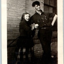 c1940s Vaughn Bass Cute Laughing Couple Brick Wall Fashion Mini Snapshot Photo picture
