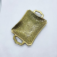 Ornate Brass Tray with Handles | Vintage Decorative Gold Plate, Serving Dish picture