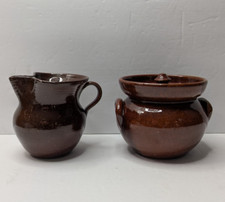 Ben Owen Pottery Cream and Sugar Set with Sugar Lid Vintage picture