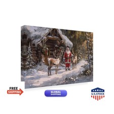 Imagine It Images 'Santa Claus with Reindeer at the Christmas Cabin' Wrapped picture