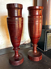Vintage Hand Turned Ironwood Goblet Vase Pair Mid Century Treenware Chalice picture
