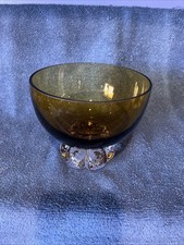 Amber Vintage Footed Glass Bowl Orange Compote Candy Dish Clear Pedestal Base picture