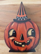 Vintage Style Wood Halloween Decorative Pumpkin Figure picture
