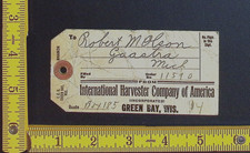 Vintage - International Harvester Co (IH) of America, Green Bay, WI Shipping Tag picture