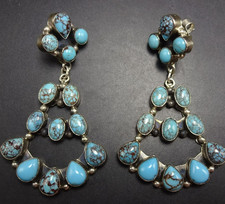 JOSEPH BAILLON Kewa TURQUOISE Sterling Silver EARRINGS Cluster Dangle Chandelier picture