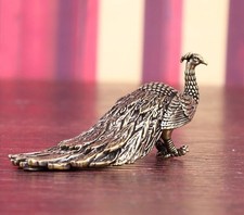Brass Copper Peacock Bird Animal Figurine Mini Statue Table Home Decoration Toy picture
