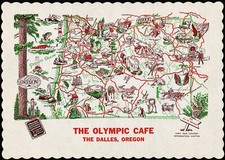 Vintage placemat THE OLYMPIC CAFE 1950 map pictured The Dalles Oregon n-mint+ picture