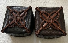 Bamboo Set Of 2 Lidded Small Box Artist Hand Woven Sop Moei Arts 5” Brown picture