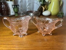 Vintage Pink Depression Glass Sugar & Creamer 2pc Set picture