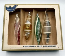 Vintage Lanissa West German 6” Glass Icicle Drop Tinsel Christmas Ornament Set 4 picture