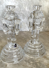 VTG U.S.A. Pair of  Nutcracker Taper Candlestick Holders Lead Crystal Cut Glass picture