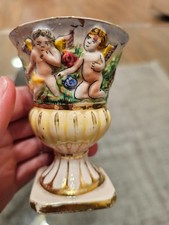 Vintage Italian Capodimonte Style Porcelain Pedestal Vase - Cherub Relief & Gold picture