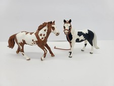 Schleich Pinto Mare Black & White Horse Figure 2010 & Stallion Brown White 2006 picture