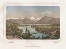 Thun Switzerland View Lithograph 1850 picture