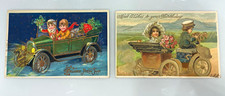 2x 1907 Edwardian Holiday Birthday Postcards Kids in Automobiles Dutch picture
