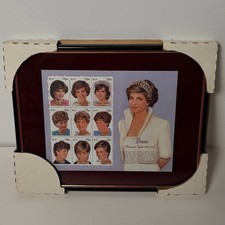 Princess Diana Stamp Sheets Glass Framed Velvet Backing Souvenir Vintage picture