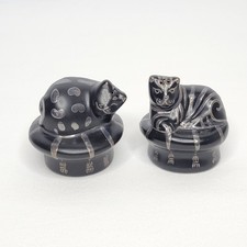 Vintage Emilia Castillo Ceramic with Silver Overlay Cat Salt and Pepper Shakers picture